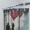 Romantic Couple With Heart Balloon Shower Curtain For Bathroom Decoration