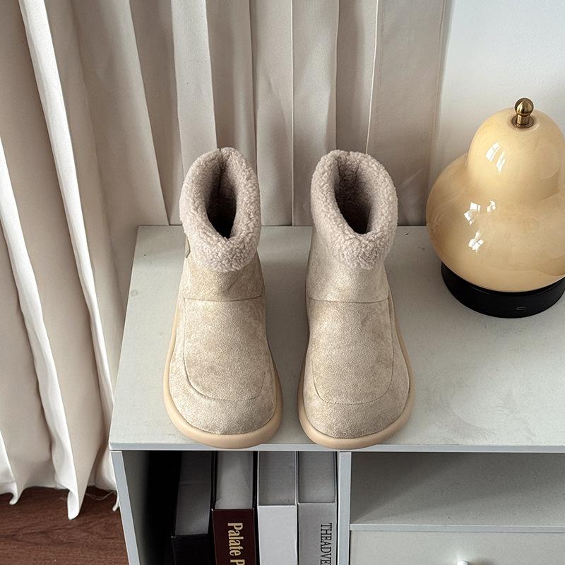 

2025 winter fashion retro style solid color casual velvet warm snow boots women s comfortable one-pedal round cotton shoes 40 бежевый