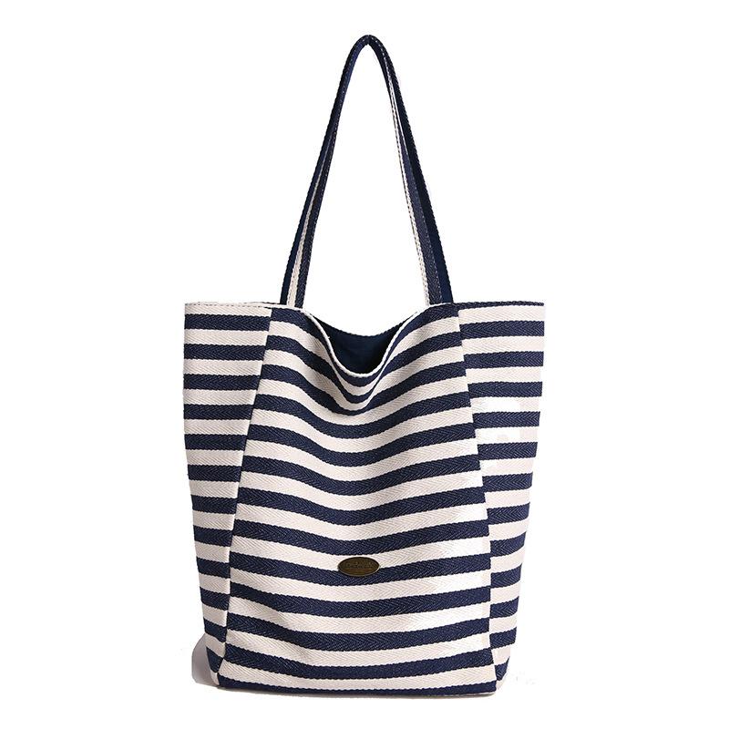 Double-sided Striped Canvas Bag for Women's Foreign Trade Korean New Lazy Style Shoulder Bag Large Capacity Commuting Toy Bag