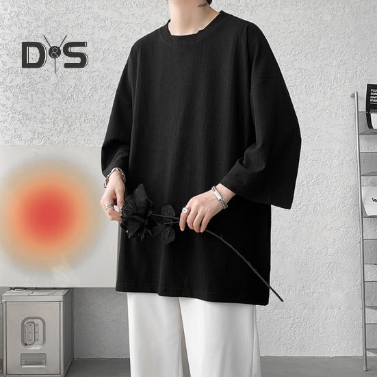 Men's Round Neck T-shirt Three-Quarter Length Sleeves Solid Color T-shirt Casual Style Loose Fit Tee Shirt for Street Travel Vacation