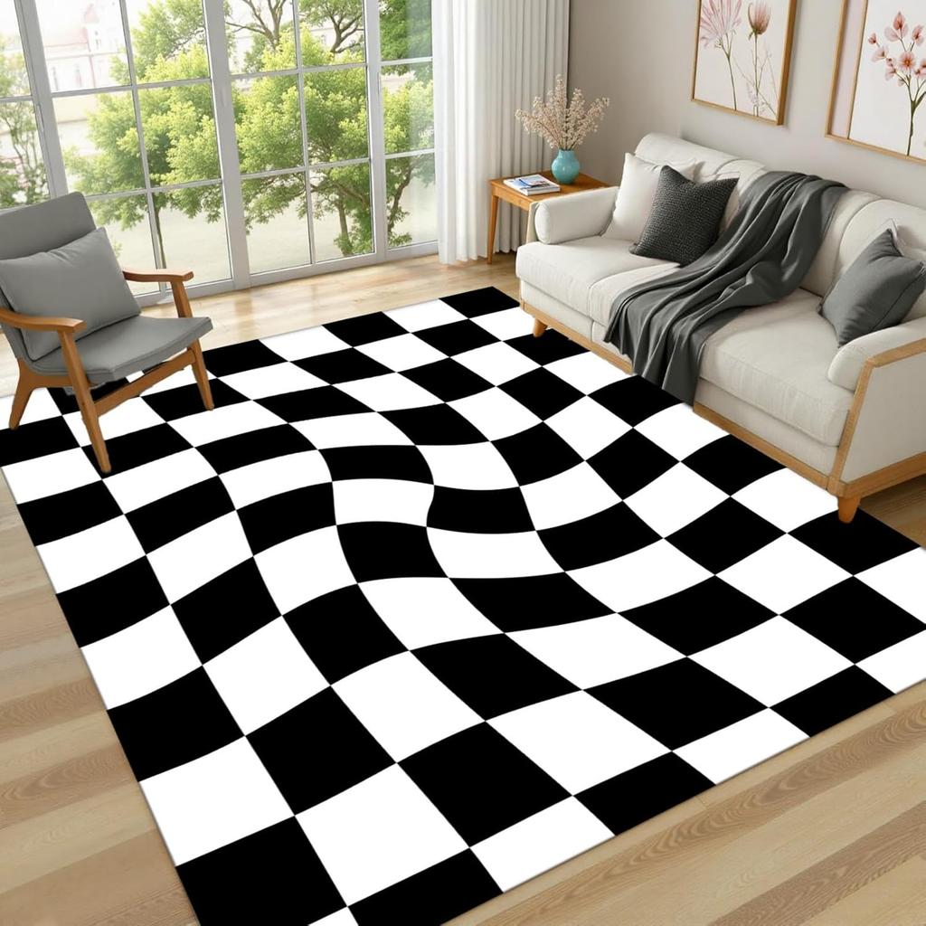 Washable Checkered Rug Classic Black and White Area Rug Super Soft Carpet for Bedroom Living Room Kids Room Dorm Home Decor