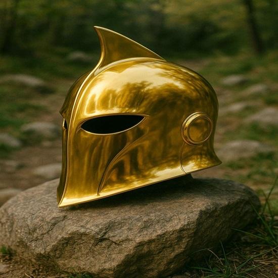 

Шлем Доктора Фэйта ручной работы: Полированный золотой реквизит для косплея DC