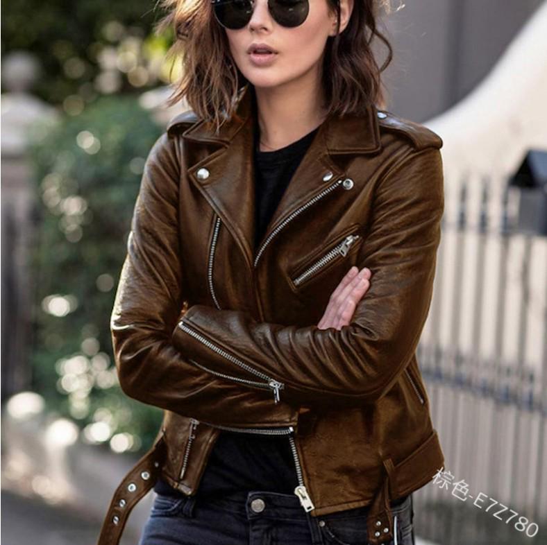 Europäische & Amerikanische Damen Motorrad Lederjacke - Frühling/Herbst, Kurzes Schlankes Design Mode Oberbekleidung 2025.