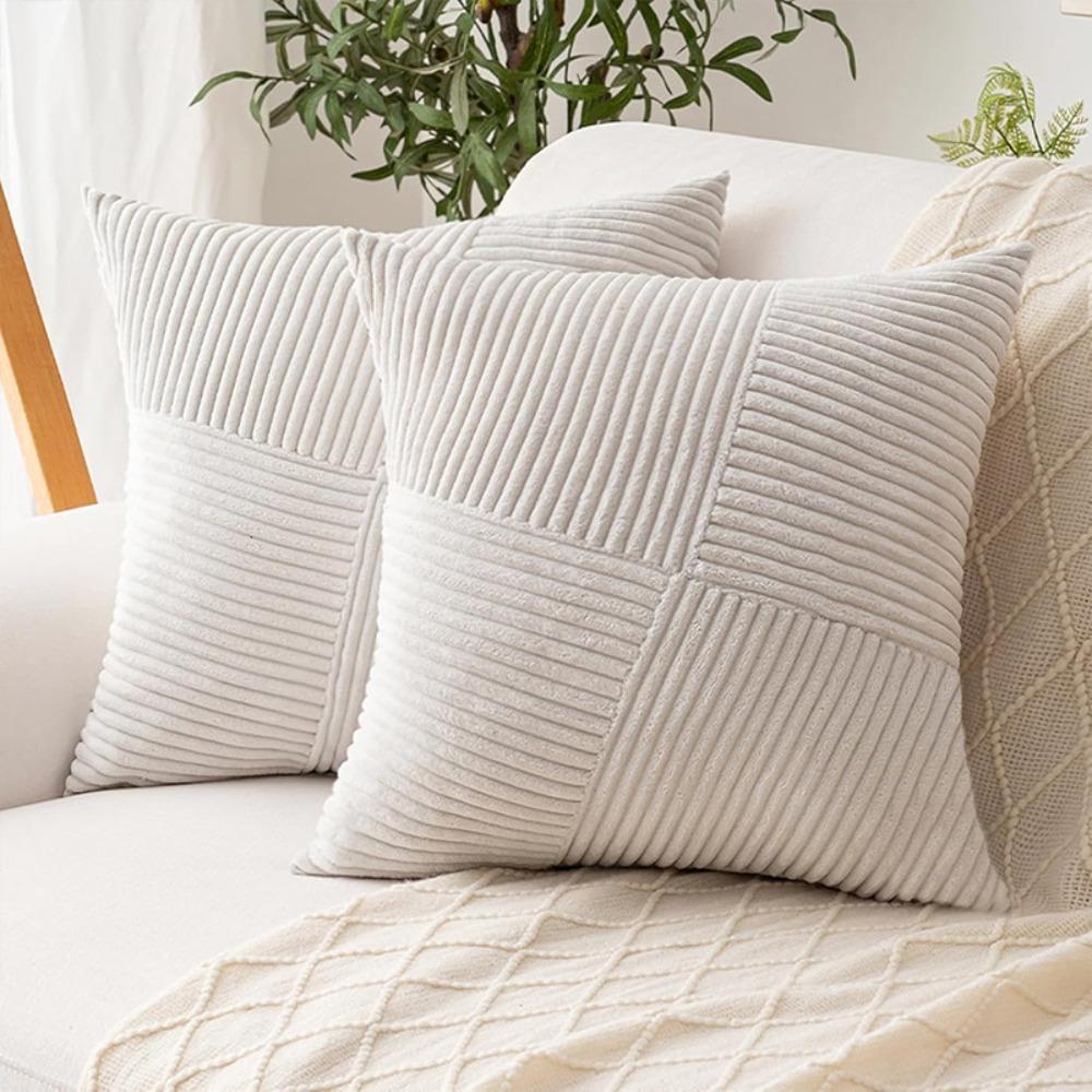 

2 pieces Windmill Design Splicing Cross Throw Pillow Cover Solid Color Corduroy Patchwork Cushion Cover Wear-resistant