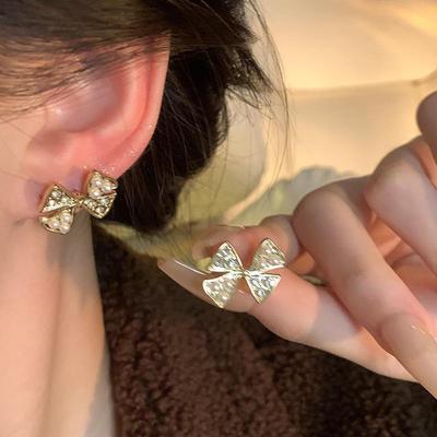 Boucles d'oreilles élégantes nœud perle et diamant: Argent S925 pour Femmes