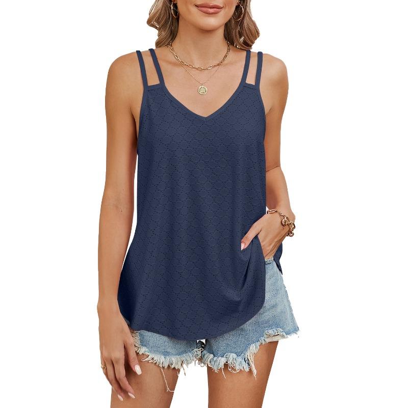 Women's Summer V-neck Circle Solid Color Casual Halter Top