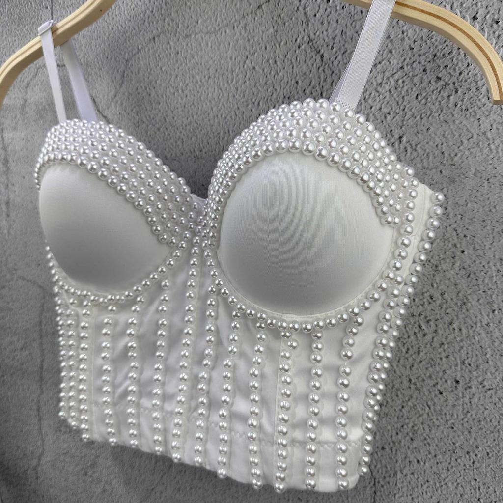 Perlen Handgefertigt Klein Tank Top Träger Modisch und Jugendlich Figurformend Retro Einfarbig Fischgrätenmuster Nachtclub Performance Kleidung Camis Tank Tops