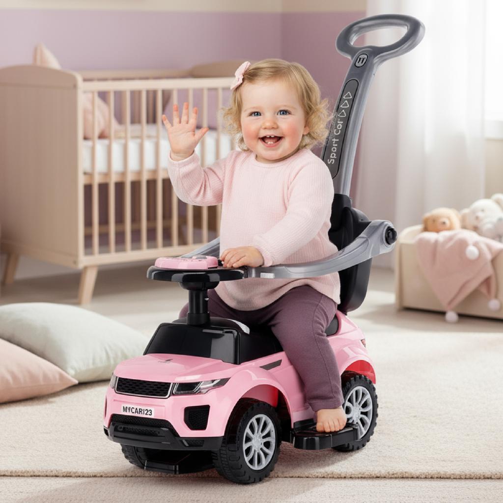 Correpasillos Empujador Andador Para Niño Con Mango Y Agarre Coche Deportivo Rosa Claro