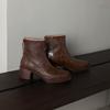 Krazing Pot Cow Skin Winter Round Toe Chunky Heels Motorcycle Boots Size 43 Zipper Women Platform Ankle Boots