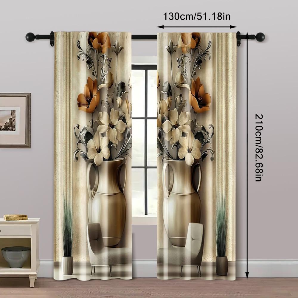 2pcs   Curtains 2D print Vase Floral Print Versatile Fabric (without rod) Outdoor Decorations Ldeal for Living Room and Bedroom