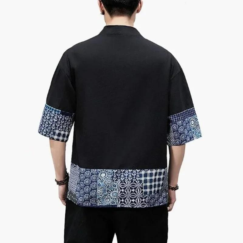 Men's Japanese Cardigan Loose Linen Sleeve Cardigan Casual Summer Shirt Jacket