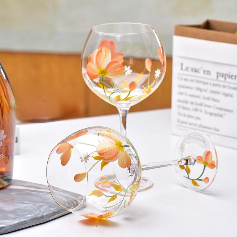 Hand-painted Champagne Wine Glasses Colored Tall Glass Cup Crystal Glass Red Wine Cup Home High-end Cocktail Beer Goblet Glasses