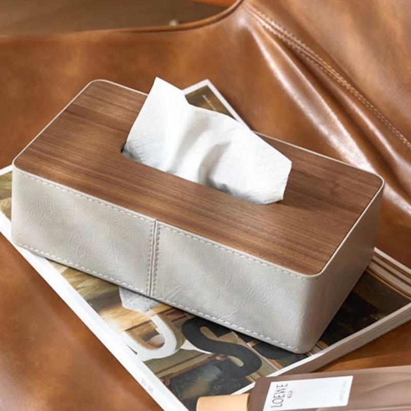 Wooden Tissue Box Leather Tissue Case Aesthetic Rectangular Napkin Boxes Elegant Luxury Napkin Storage Cases Table Decorations