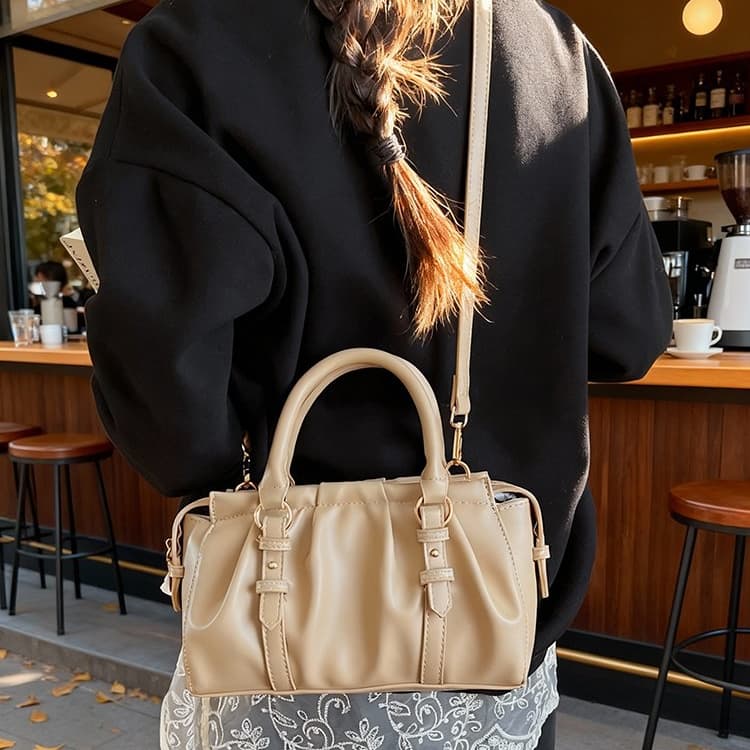 Folded Boston Bag Women's Soft Leather Handheld Shoulder Bag