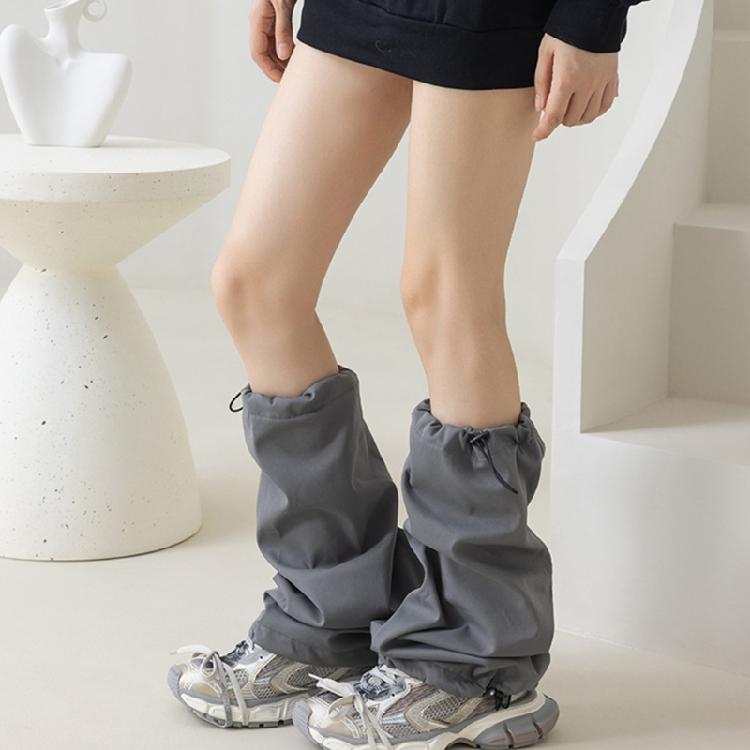 Harajuku Cargo Leg Cover with Adjustable Drawstring Motorcycle Punk Baggy Footless Socks Leg Warmer Gaiters for Women
