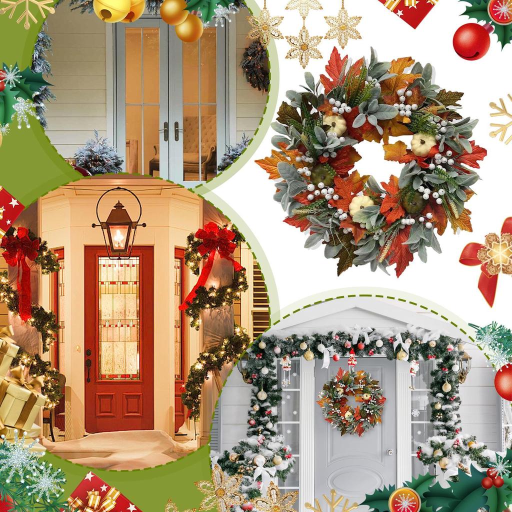 Fall Wreath Harvest Season Decor Maple Leaves Pumpkin Fall Wreath for Thanksgiving Halloween Holiday Mantle Window Wedding Party