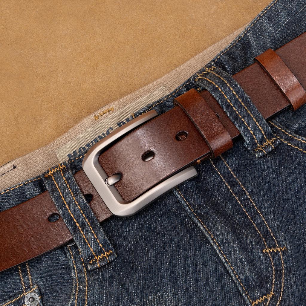 Belt Men'S First Layer Cowhide Leather Versatile Whole Tree Paste Leather Pin Buckle Belt Middle-Aged And Young Casual Pants Belt