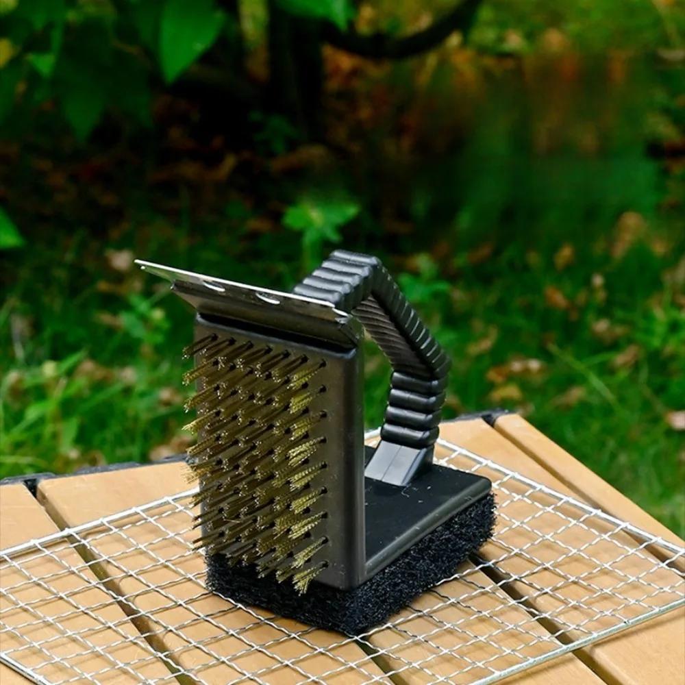 3-in-1 BBQ Stainless Steel Camping  Wire Brush Cleaner Brush Multi-Functional Barbecue Oven Brush for Grill Cleaning Durable