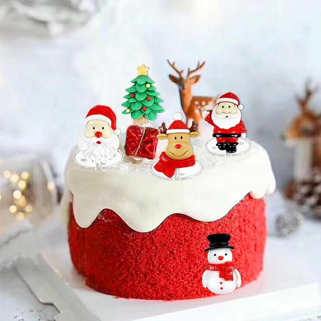 10pcs Resin 2D Christmas Cake Toppers Merry Christmas Santa Claus Tree Deer Cupcake Picks for Xmas Party Decor Supplies