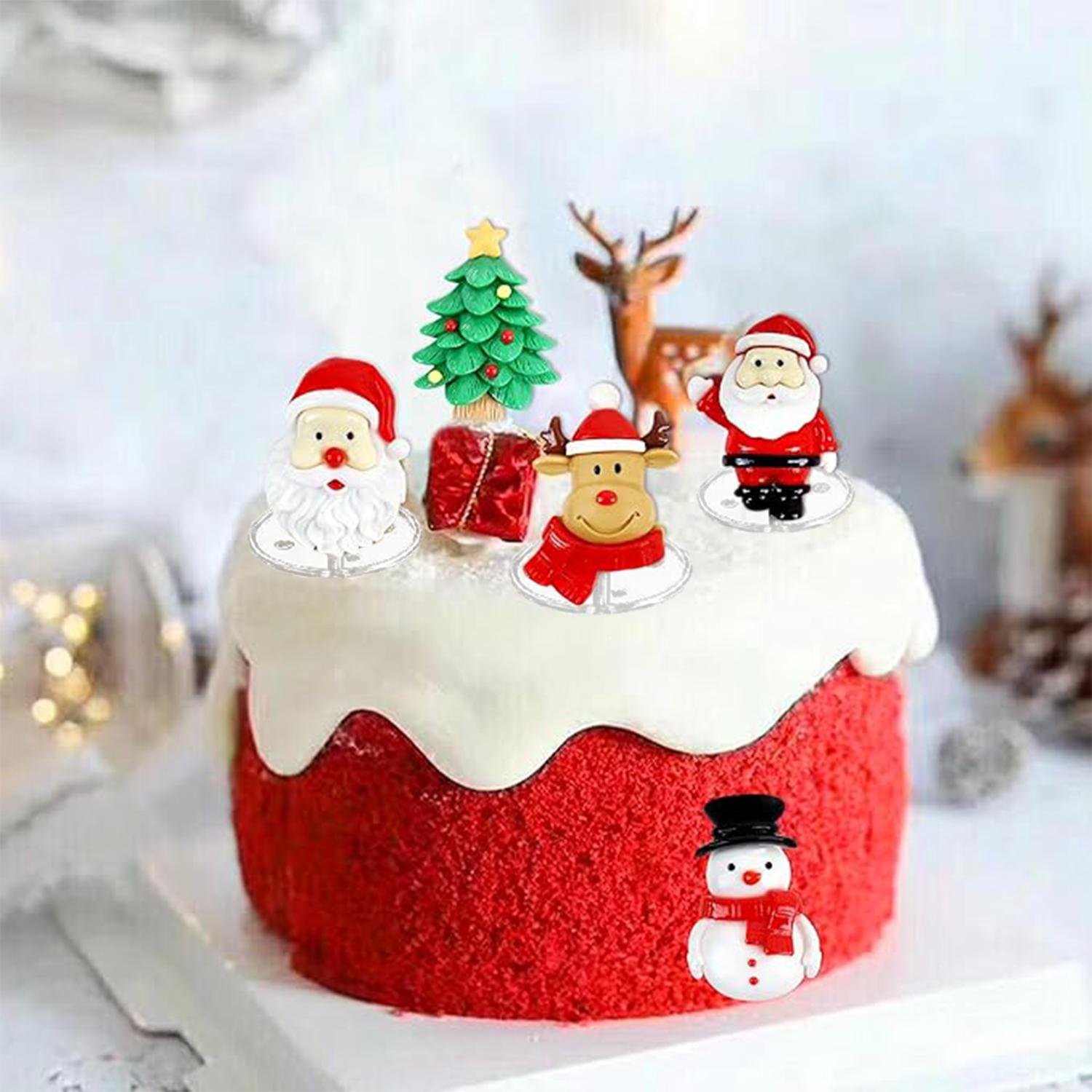

10pcs Resin 2D Christmas Cake Toppers Merry Christmas Santa Claus Tree Deer Cupcake Picks for Xmas Party Decor Supplies
