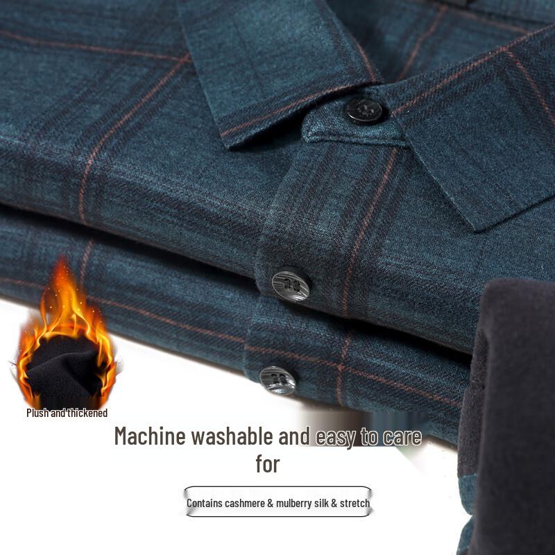 Antonio Men s Thermal Fleece-lined Plaid Business Casual Long-Sleeve Shirt M