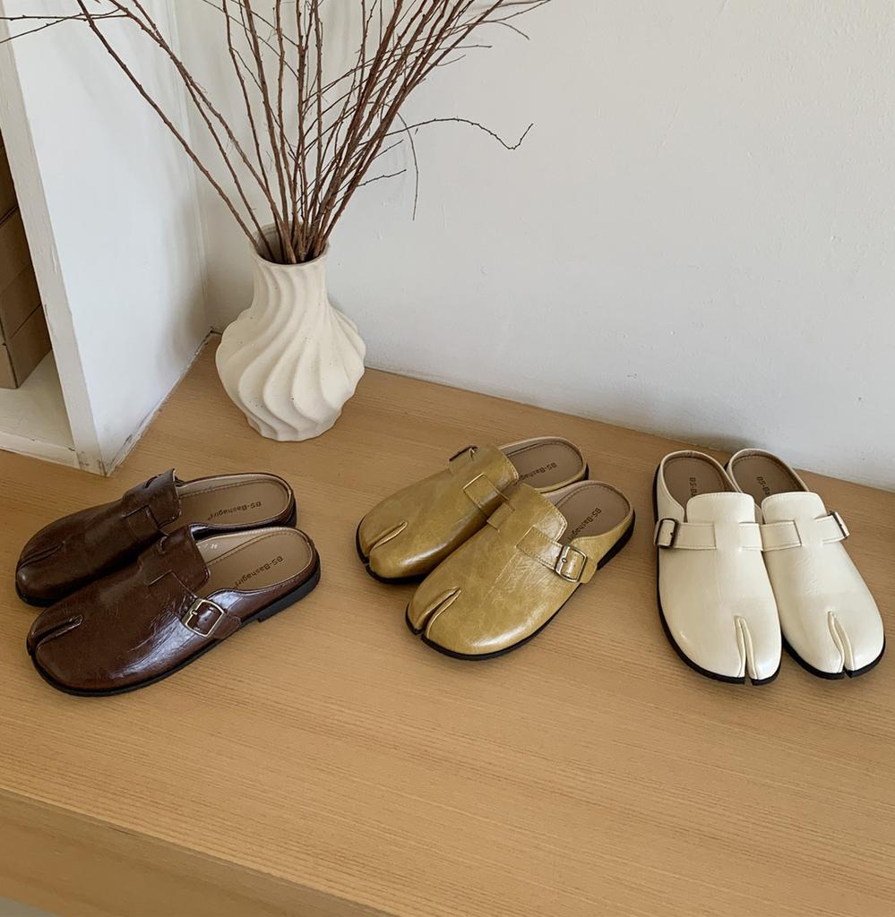 Fashion IPPEUM Flats Shoes For Women Mules PU Leather Split Toe Slippers 2025 New Summer Loafers