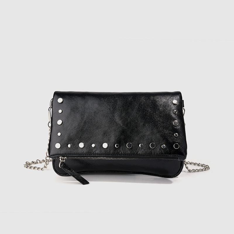 

Retro Leather Chain Bag, New Style Motorcycle Punk Style Shoulder Bag Fashion Versatile Crossbody Bag Temperament Banquet Purse чёрный