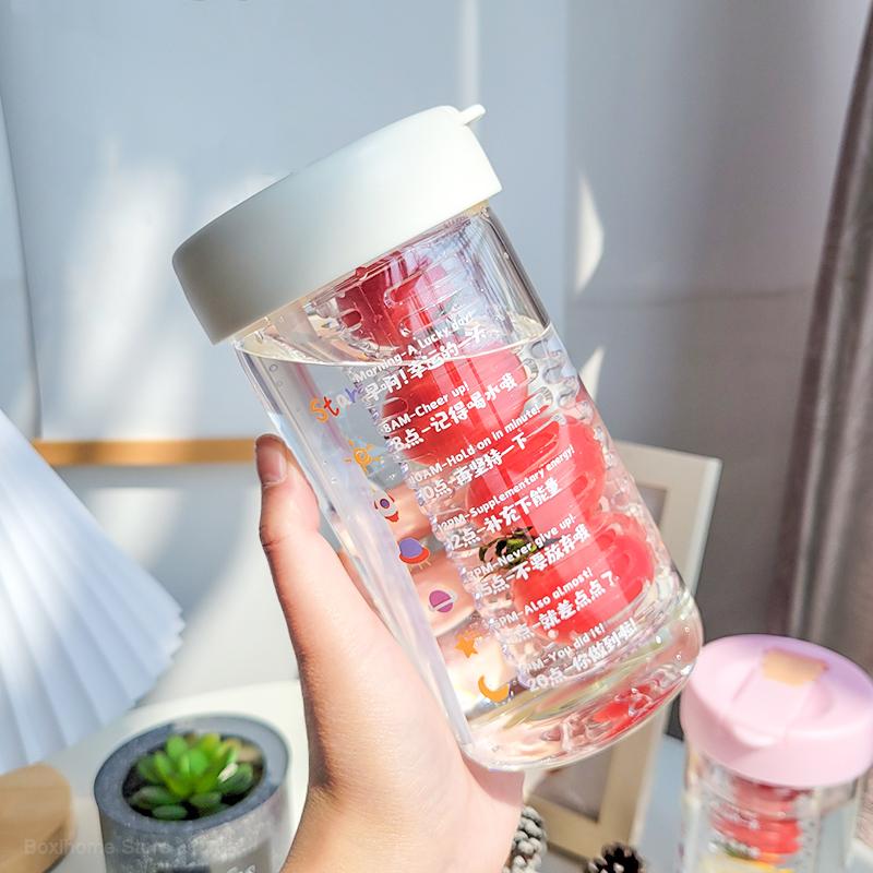 550 ML New Glass Water Bottles With Straw Tea Infuser Filter Clear Cute Flower Tea Water Separation Bottle For Girls School Cups