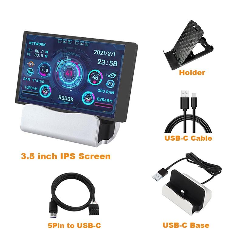 

Новый 3,5-дюймовый дополнительный экран IPS TYPE-C компьютера, процессор, графический процессор, оперативная память, HDD-монитор, USB-дисплей для бесплатного AIDA64 чёрный