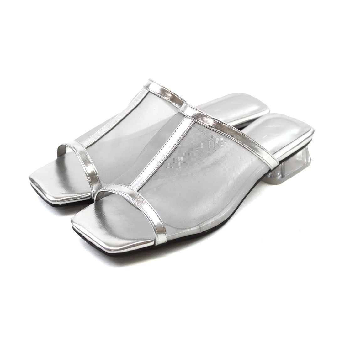 

Прозрачные босоножки LL [Vivian], Женские мюли, Каблук, Тюль, V0378SM, Серебристый, (25,0-25,5)