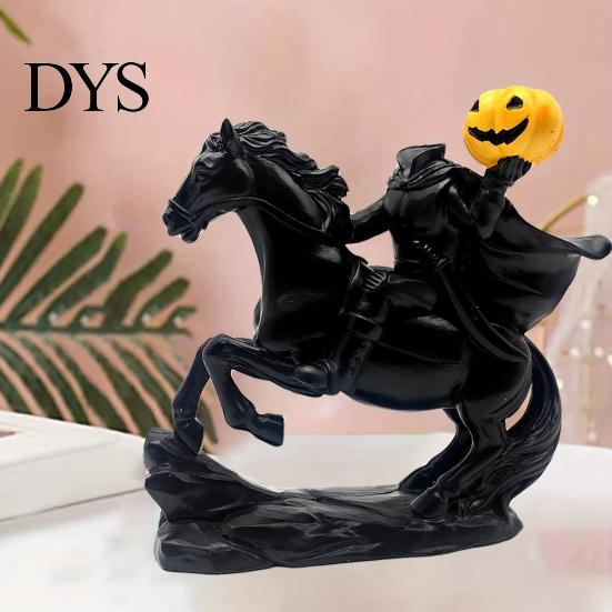 Gothic Home Decoration Headless Horseman Statue with Pumpkin, Horror Knight Holding Pumpkin Lantern Figurine Ornament, Halloween Horse Sculpture Decor