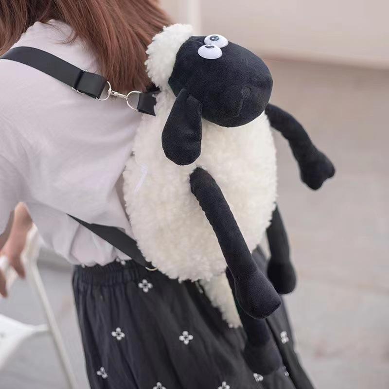 Sheep a Sheep Backpack Online Red Plush Toy Cute Mianyang Doll Backpack Black and White Lamb Game Doll
