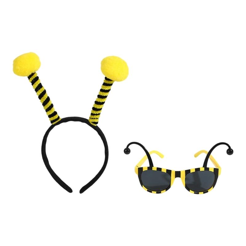 Bumble Bees Costume Kit for Kids Adult Bees Costume Antenna Headband Antenna Glasses for Halloween Cosplay Party Props