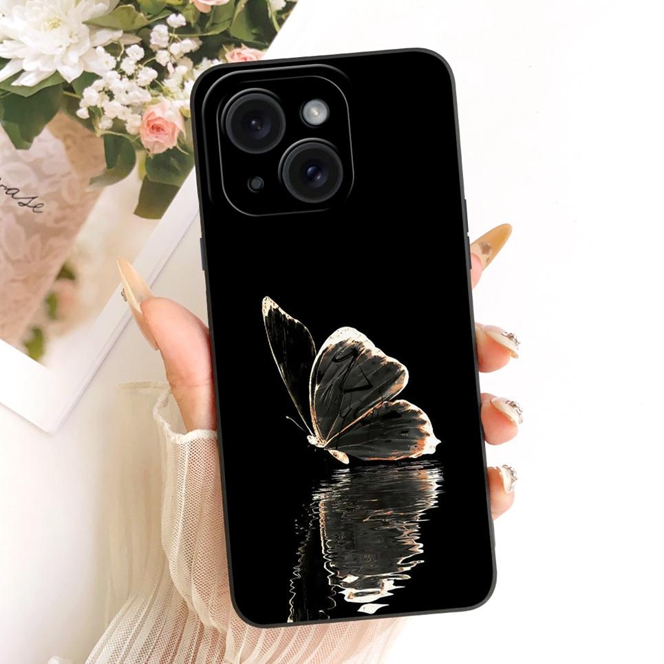 Daisy Bow Pattern Butterfly Flower Cherry Back Cover For iPhone 14 Pro Max Phone Case Soft Silicone Casing On iPhone14 14Plus