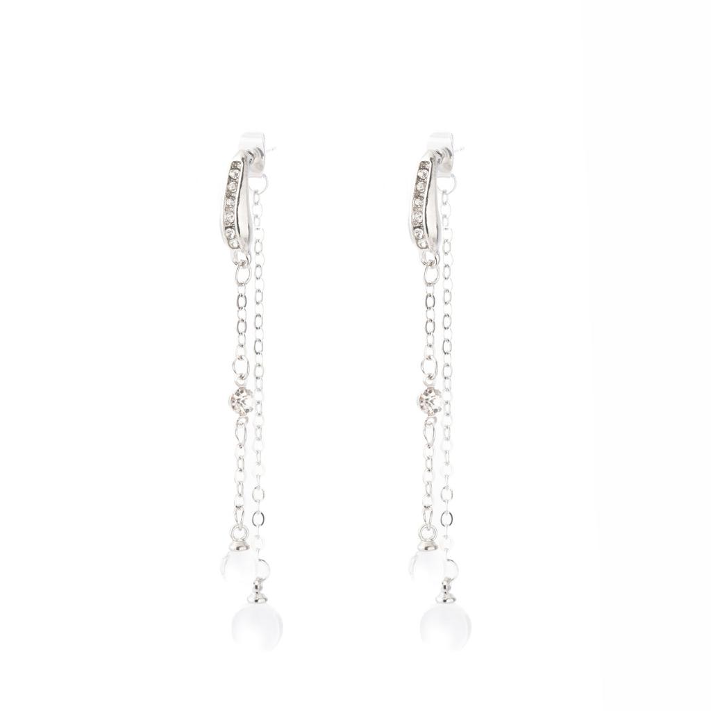 Light Luxury Two-Wear Long Tassel Ice Water Drop Pendant Earrings Women'S Diamond Temperament Studs