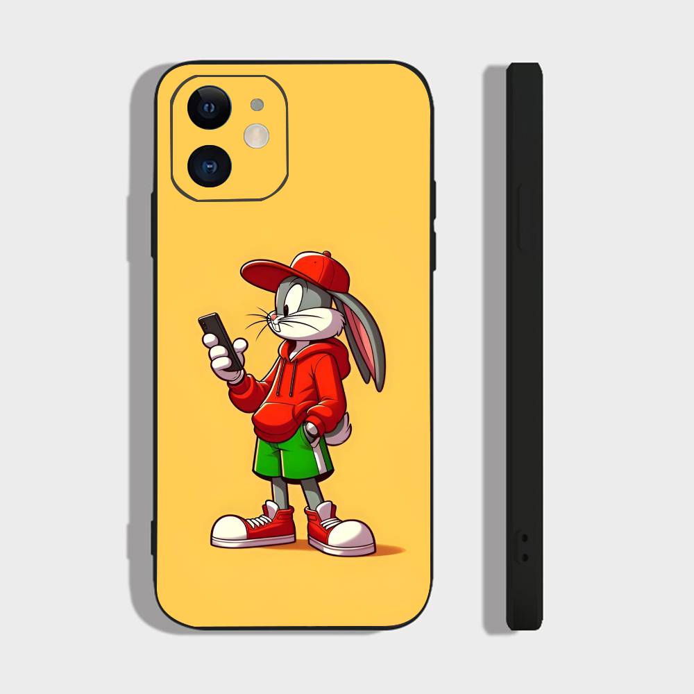 Animal Bunny For IPhone 17 Air 16 15 14 13 12 11 Pro Black Soft Cover Phone Case
