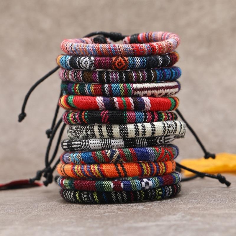 

Популярные хлопковые мужские и женские богемные браслеты ручной работы, набор из 12 штук, разноцветные серферские браслеты