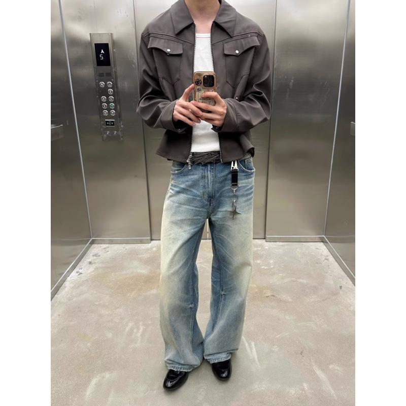 

JYL Men s Flare Jeans Cross-Border Cleanfit Washed Vintage Blue Slim Denim Pants 3XL бурштин