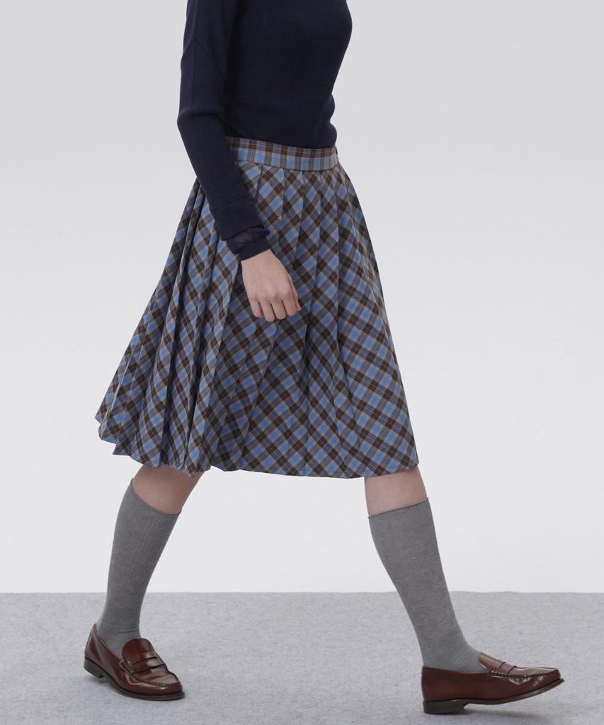 Plack Woman Check Midi Pleated Wrap Skirt Blue