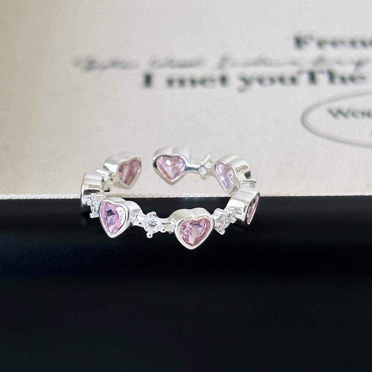 Pink Heart Zircon Adjustable Ring - Elegant Stackable Style for Women Adjustable