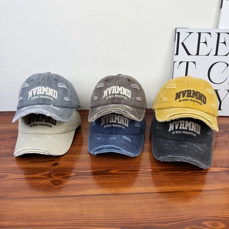European and American letter embroidery soft top baseball cap men and women street fashion old ripped cap showing small face