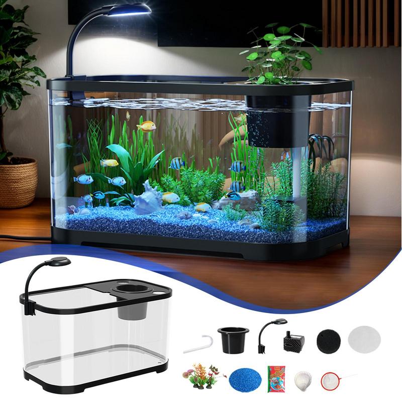 Aquarium Kit Small Gold Fish Tank Starter Kit Desktop Beginner Aquarium Household Fish Bowl for Betta Tortoise Frog Home decor