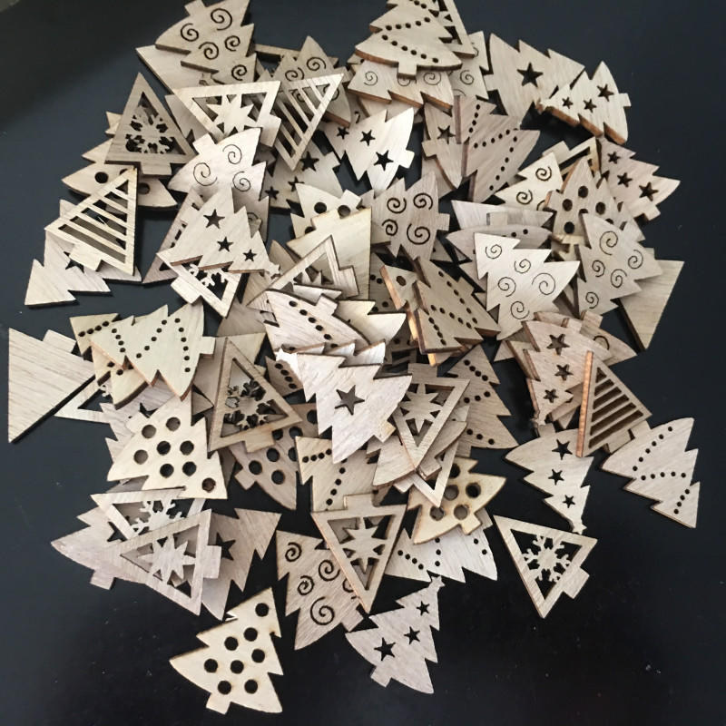50 KS Duté Dřevěné Kousky Ozdoby Vintage Vánoce Nedokončená Dřevěná Ozdoba Dekorativní Doplňky pro DIY Scrapbooking Ručně Vyráběné Řemesla