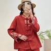 Spring Autumn Retro Ethnic Style Embroidery Single Row Disc Buckle Solid Color Small Shirt Top