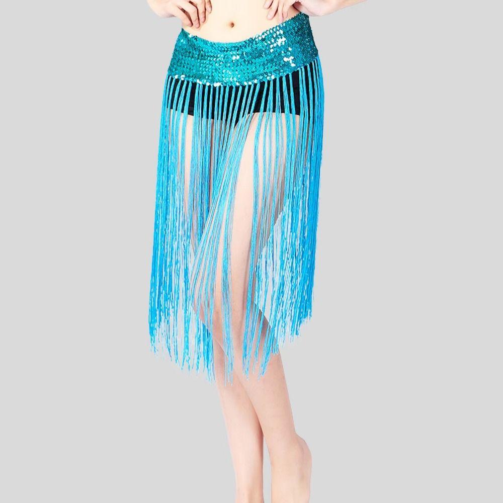 Glitter Sequins Belly Dance Belt Long Tassel Sequin Waist Chain Boho Hip Scarf Skirt  Belly Dancing