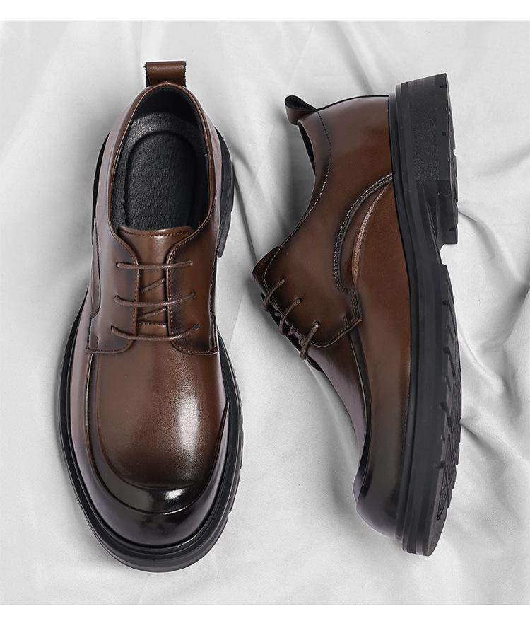 Solid Color Lace Platform Leather Shoes for Men Fashion New Designer Casual Shoes Male Wedding Suit Groom's Shoe