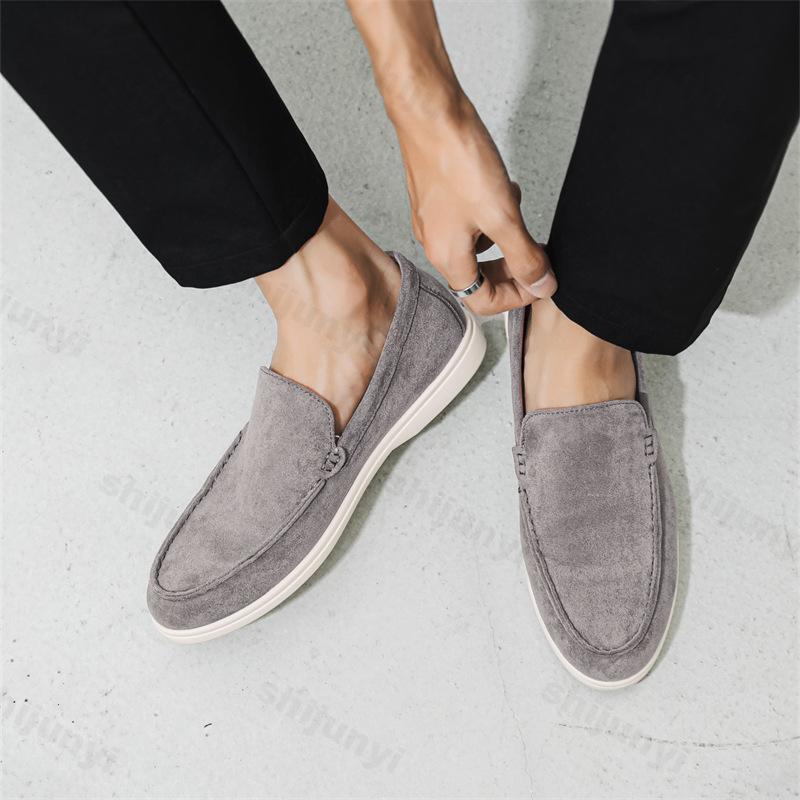 Men Flat Loafers Frosted Suede Flat Shoes Comfortable Non Slip Loafers Lightweight Trendy Outdoor Casual Shoes 2025