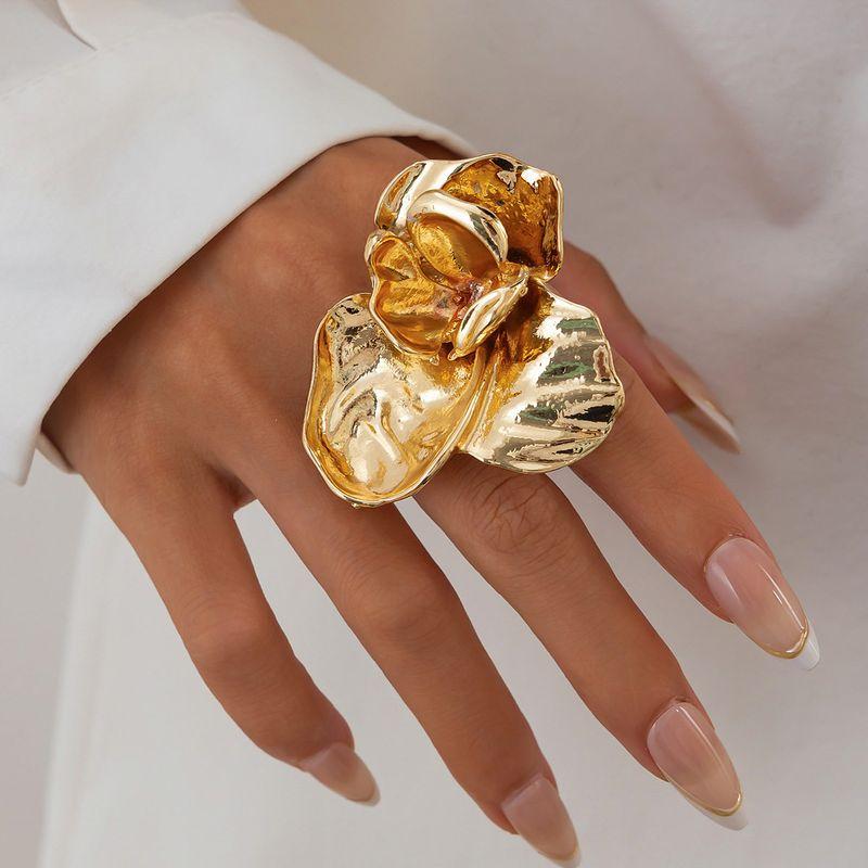 European and American Cross-Border Ins Style Design Metal Three-Dimensional Flower Ring Personality Pleat Petal Open Ring Ring