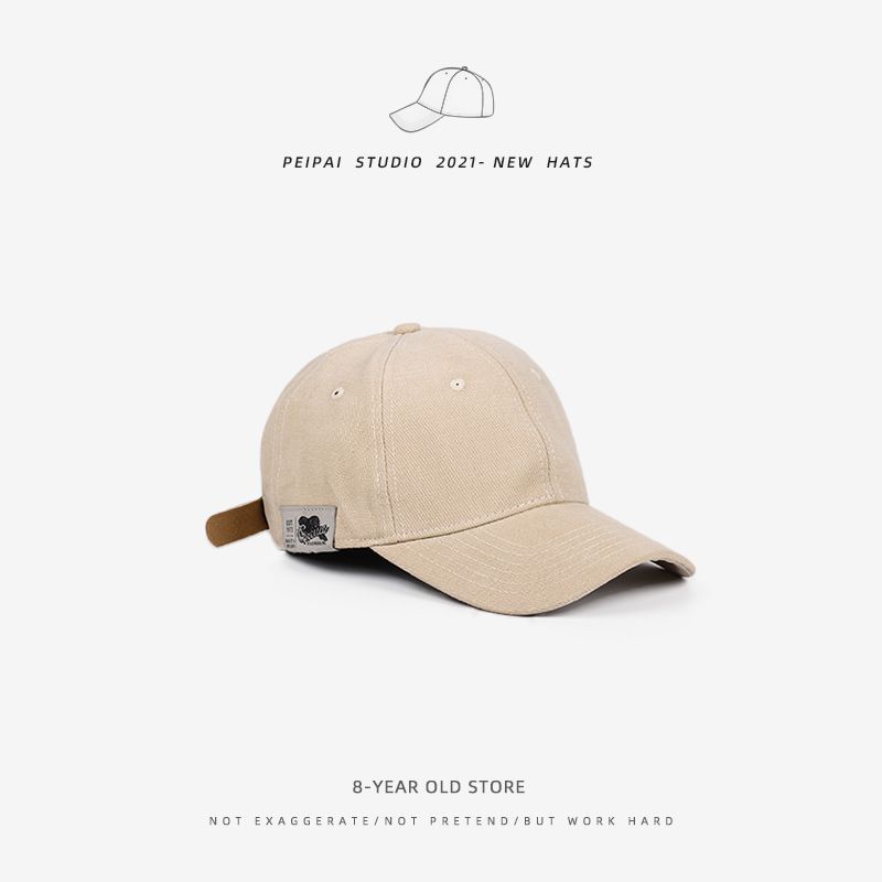 Hat Female Japanese-Style Retro Side Patch Pure Color Baseball Cap Minimalist Casual Spring and Summer Sun Hat Soft Peaked Cap Men