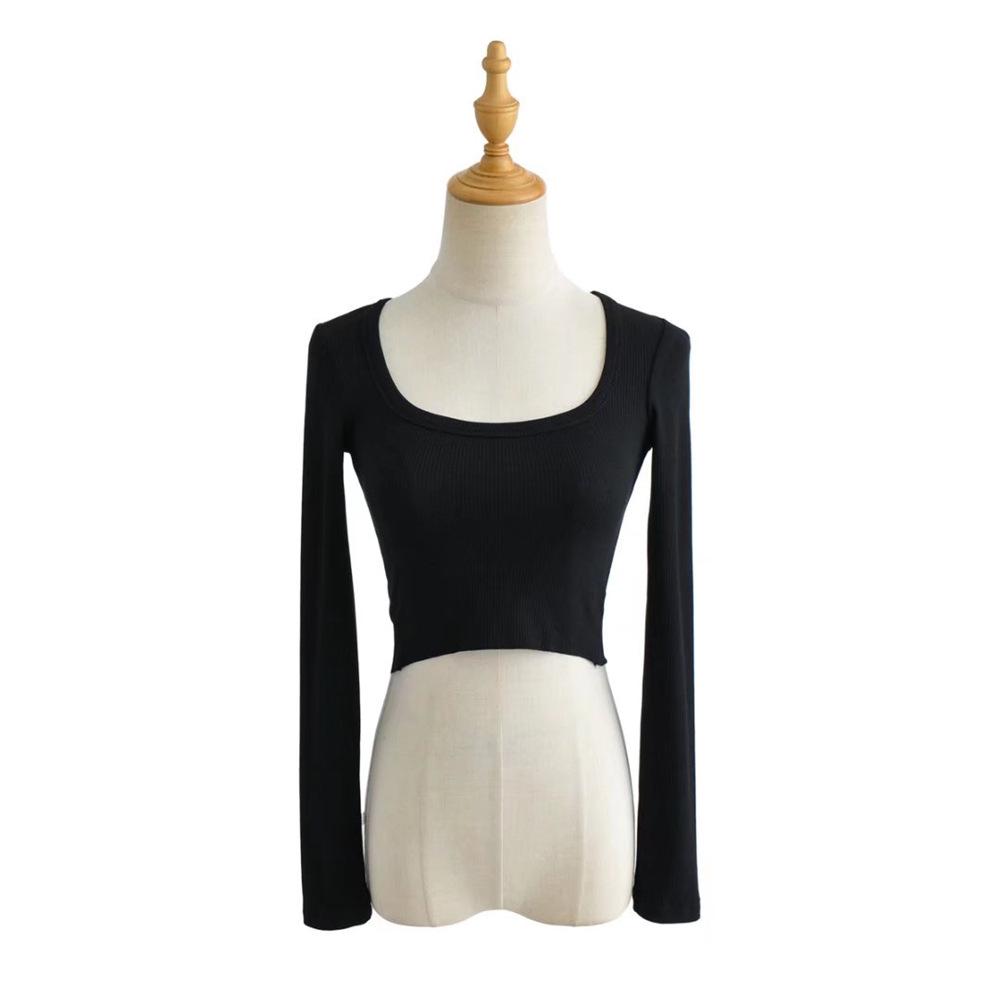 Trendy Women's Ribbed Crew Neck Long Sleeve Crop Top